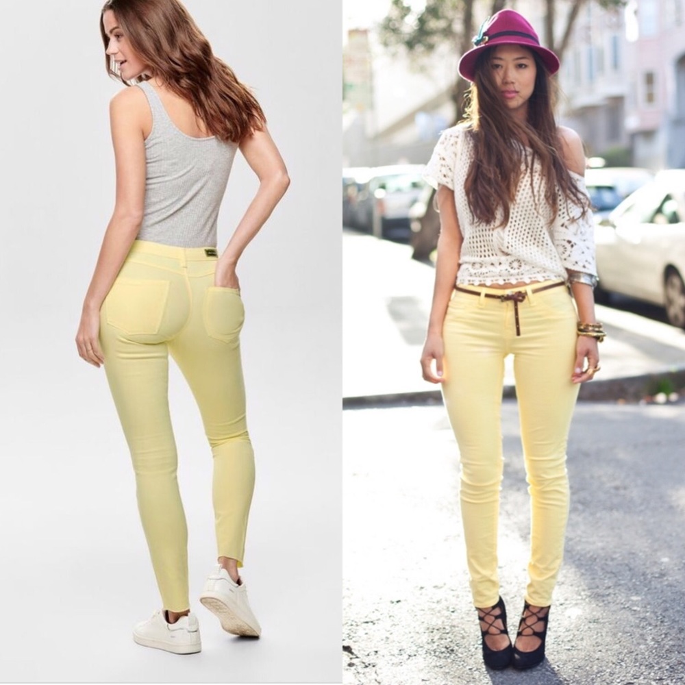 👖💛 Pastel Yellow Pocket Denim Jeans